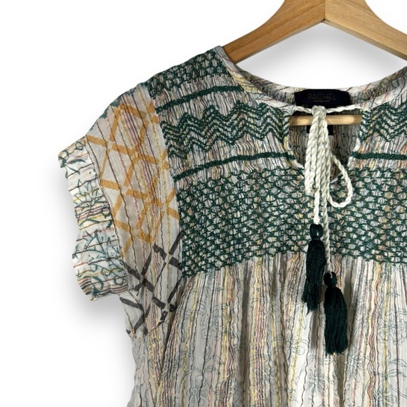 RACHEL Rachel Roy Metallic Embroidered Peasant Top, Neutral Multi, Size Small - Picture 3 of 10
